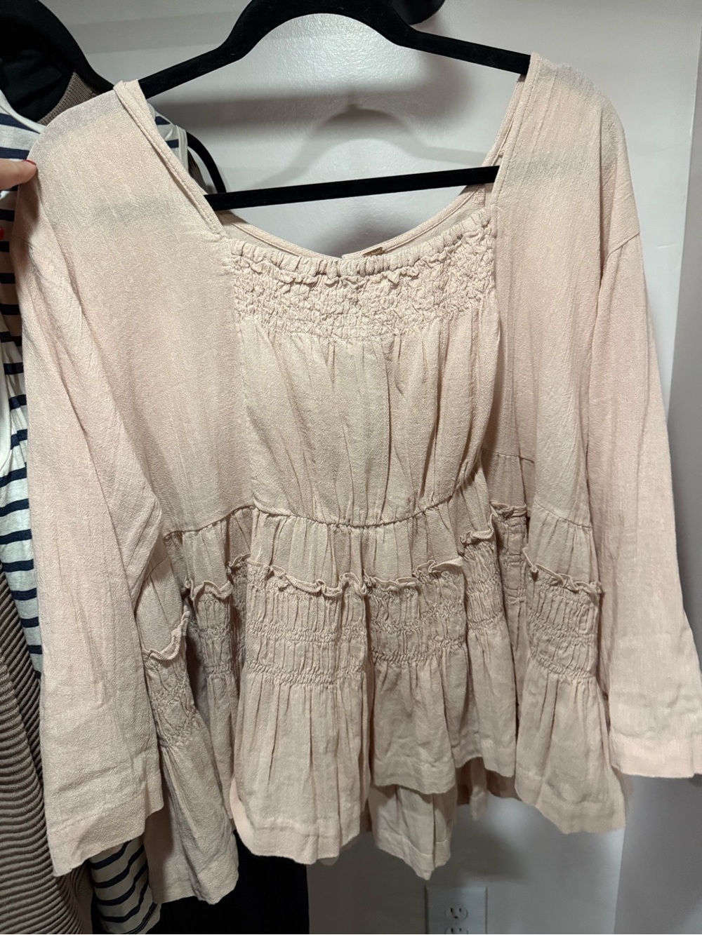 Free People Blush Smocked Tiered Peasant Blouse